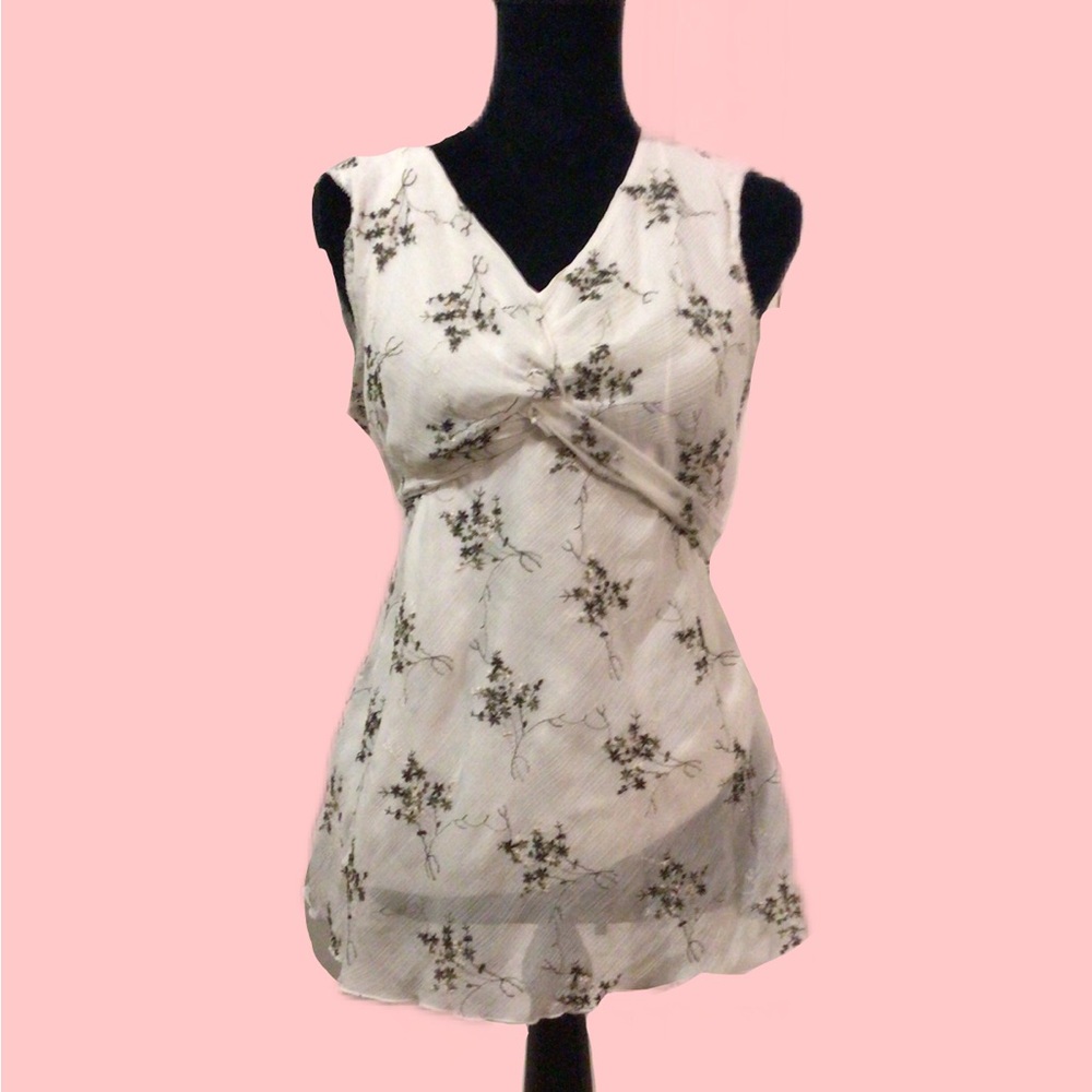 2000s Floral White Top